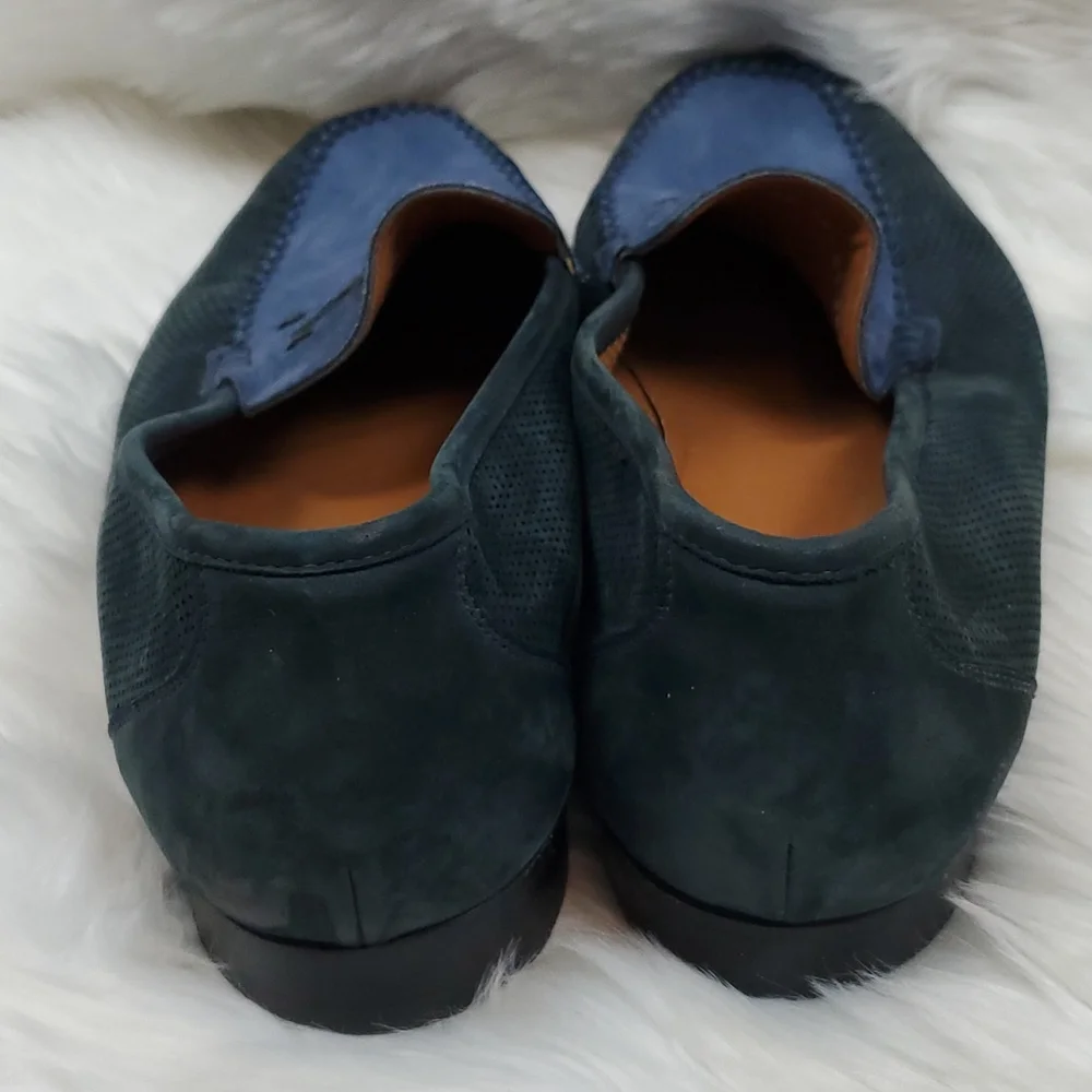 MORESCHI Blue Suede & Black Leather Italian Loafers Slip on size 11